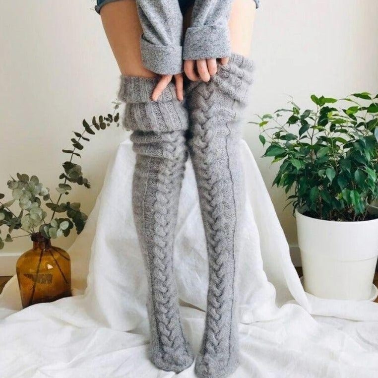 Wool Knitting Overknee Socken