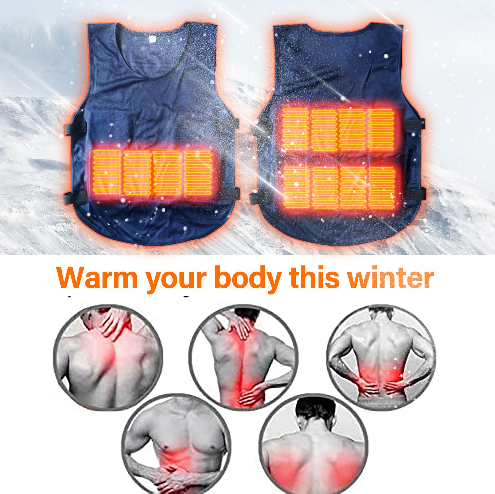 Heated Vest, Compression Baselayer, 12 Built in Heat Packs, Body Warmer