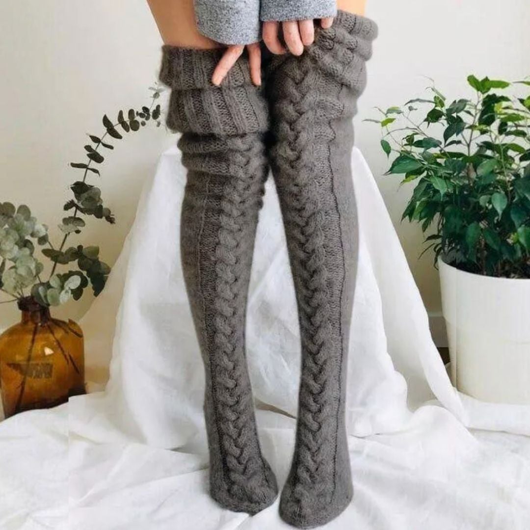Wool Knitting Overknee Socken